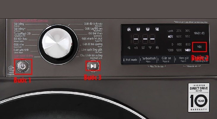 Nhấn giữ nút nguồn để reset máy giặt LG