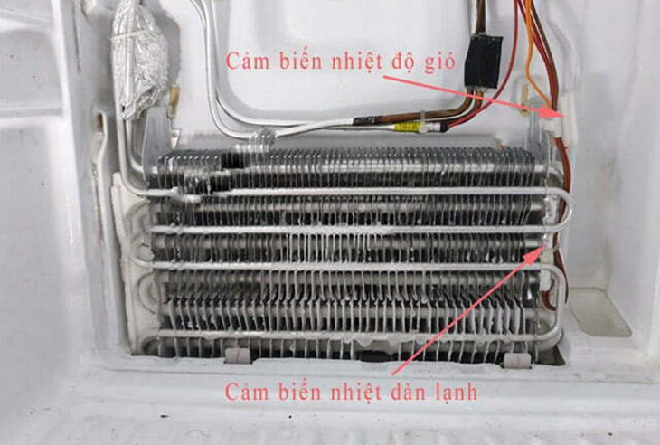 Cảm biến xả đá (defrost sensor) gắn trên dàn lạnh tủ lạnh