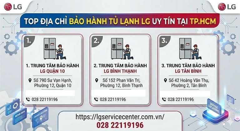 Trung tâm dịch vụ bảo hành tủ lạnh LG tại nhà khu vực Sài Gòn TPHCM